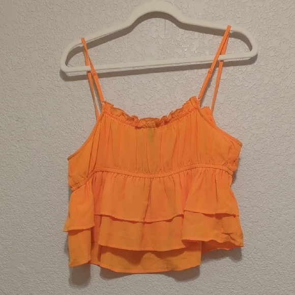 Wild Fable vibrant orange sleeveless tiered ruffle camisole cropped blouse - Picture 6 of 7